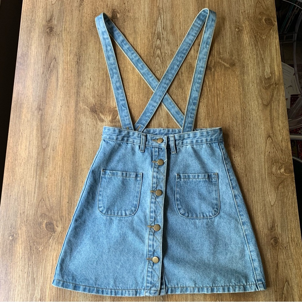 Denim Suspender Skirt Small